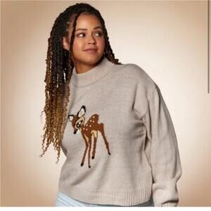 Disney Parks Bambi Mock Turtleneck Cropped Sweater size XL